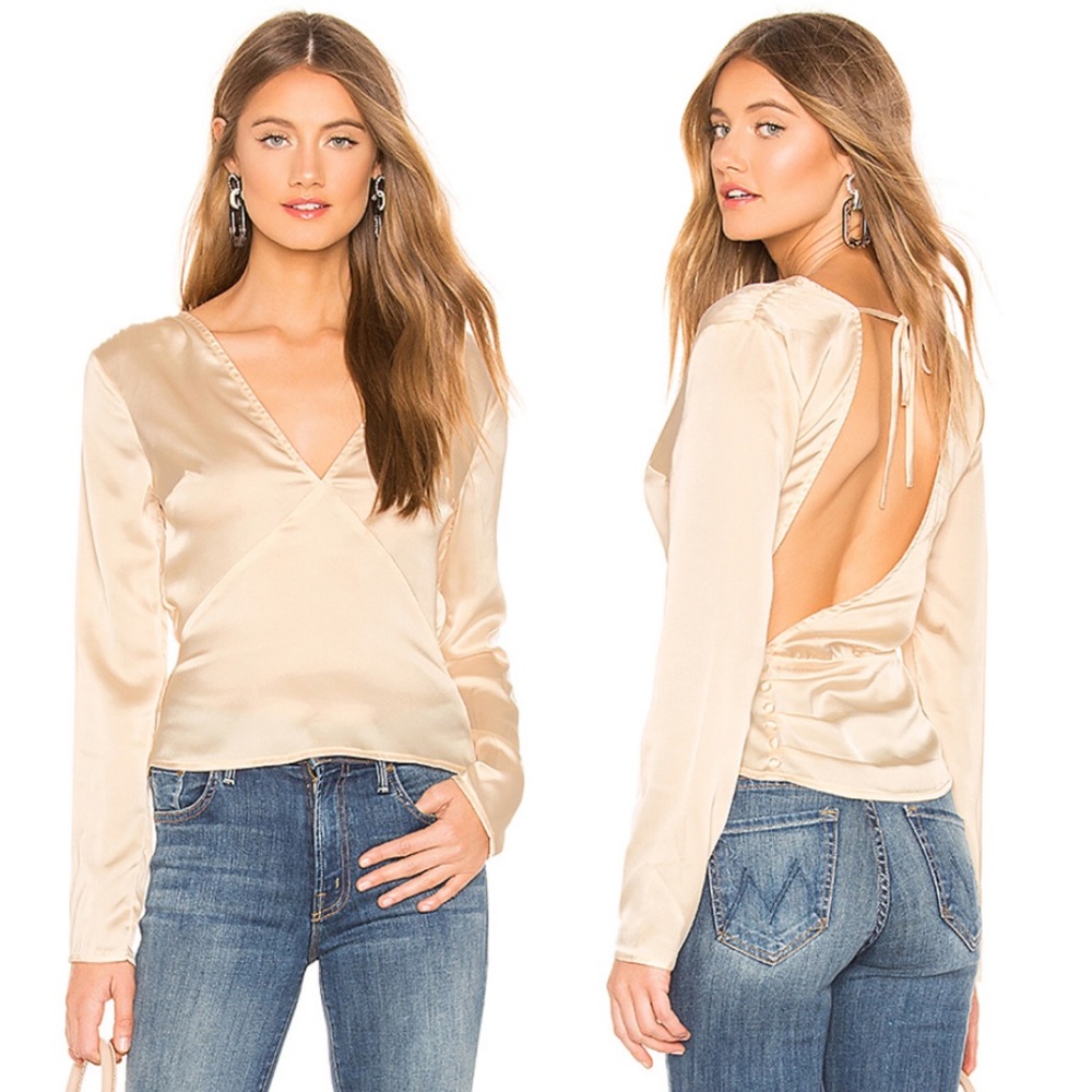 LPA Revolve Lara Satin Button Long Sleeve Top